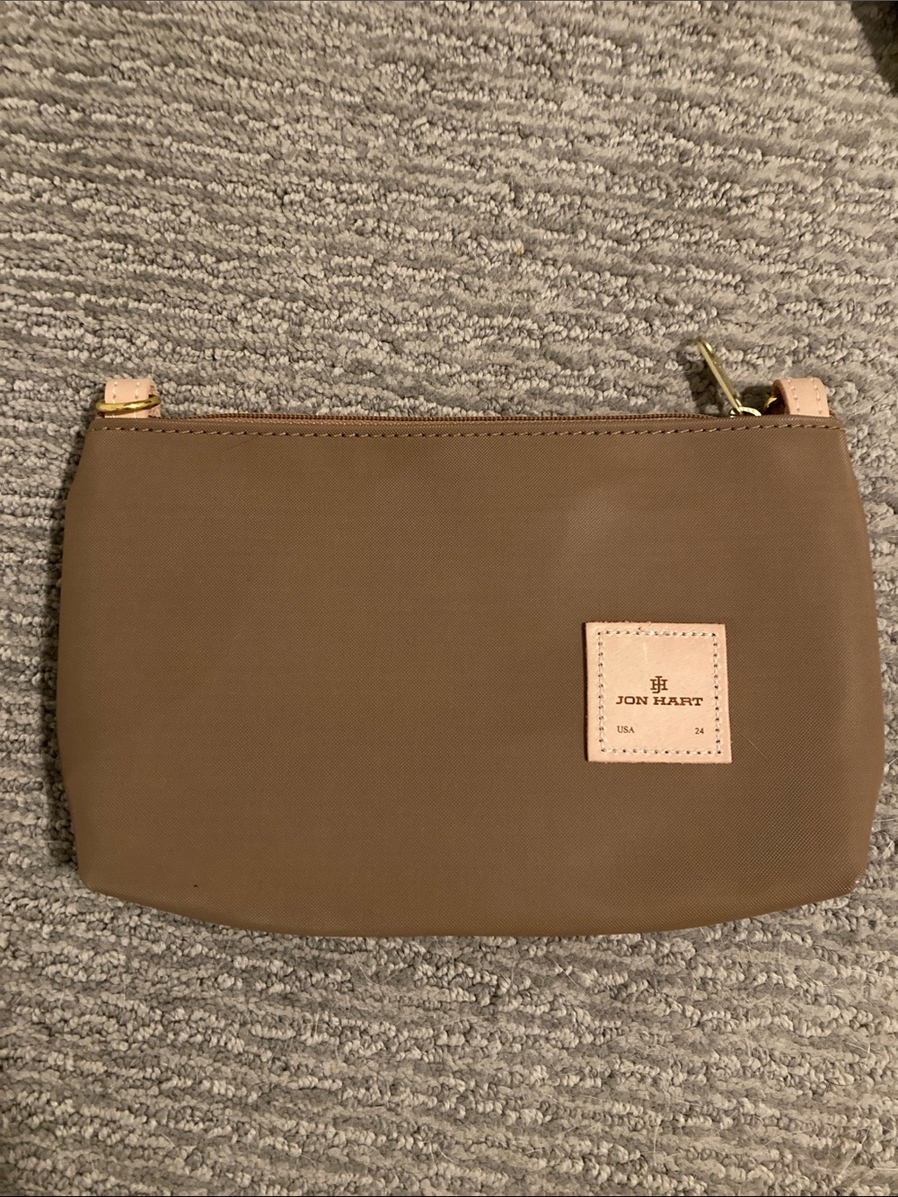 Jon Hart Design Brown Nylon Cosmetic Pouch with Leather Patch